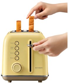 Тостер за хляб BUYDEEM DT620E, 900W, 2 слота, 7 автоматични програми и нива на препичане, LED индикатори, Тавичка за трохи, Жълт