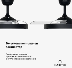 Klarstein AirFold, Смарт таванен вентилатор, Сгъваеми перки, Димируемо LED осветление, Смарт