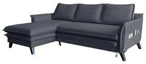 Антрацитен ъглов разтегателен диван , ляв ъгъл Charming Charlie - Miuform