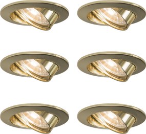 Комплект от 6 кръгли наклоняеми вградени спота злато - Edu