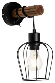 Ръстичен стенен аплик черен с дърво - Stronk