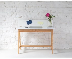 Бяло бюро с основа от ясенова дървесина, дължина 110 cm Luka - Ragaba