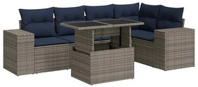 3326802 vidaXL Градински диван с възглавници, 6 части, черен полиратан, акация