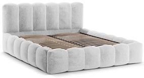 Светлосиво тапицирано двойно легло с място за съхранение с включена подматрачна рамка 160x200 cm Lupine – Micadoni Home