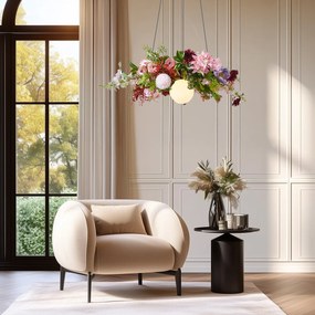 Бохемски висящ лампион черен с цветни цветя червено и розово - Flower Power