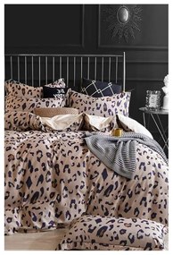 Кафяв удължен памучен чаршаф за двойно легло от четири части 200x220 cm Leopard – Mila Home