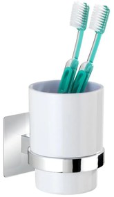 WENKO 23847800-Чаша за четки за зъби TURBO-LOC QUADRO ED. 7x9,5 см лъскав хром/бял