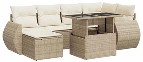 3326669 vidaXL Градински диван с възглавници, 7 части, бежов полиратан