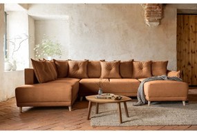 Ъглов разтегателен диван от велур в тухлен цвят (ляв ъгъл/"U") Lazy Lukka - Miuform