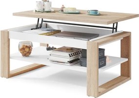 НУО Дъб Сонома/Бял мат -МОДЕРНА ХОЛНА МАСА С ПОВДИГАЩ СЕ ПЛОТ