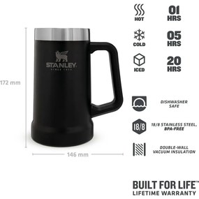 Черна термочаша от неръждаема стомана 700 ml The Big Grip Beer Stein Black – Stanley