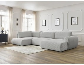 Светлосив разтегателен ъглов диван от рипсено кадифе (десен ъгъл/"U" форма) Lucien – Bobochic Paris