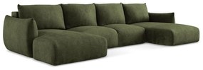 Зелен шенилов сгъваем ъглов диван (U форма) Leila – Makamii