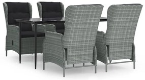3156806 vidaXL Градински трапезен комплект от 5 части, светлосив, полиратан