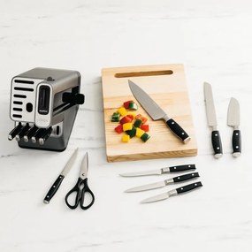 Комплект кухненски ножове с точило Ninja K32014EUUK, 14 части, StaySharp, Ергономичен дизайн, Сребрист/черен