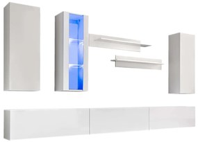 246033 vidaXL ТВ секция от 8 части с LED осветление, бял гланц