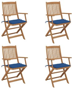 3064627 vidaXL Сгъваеми градински столове, 4 бр, с възглавници, акация масив