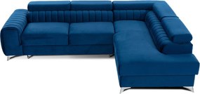 Син кадифен разтегателен ъглов диван с място за съхранение (десен ъгъл L форма) Laurence – ELTAP