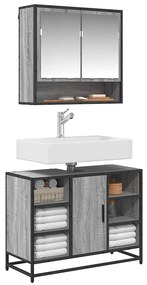 849292 vidaXL Шкаф за мивка за баня, сив сонома, 80x33x60 см, инженерно дърво