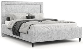 Светлосиво тапицирано двойно легло с място за съхранение с включена подматрачна рамка 180x200 cm Baleine – Maison de Rêve