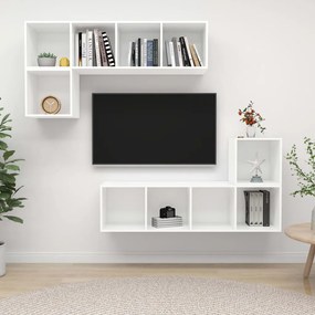 3079808 vidaXL Комплект ТВ шкафове от 4 части, бял, инженерно дърво