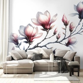 Самозалепващ фототапет – Нежни магнолии на бял фон