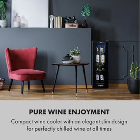 Klarstein Shiraz 12 Slim, охладител за вино, 32 л/12 бутилки, сензорен панел за управление, 85 W, 5 - 18 °C
