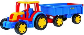 Трактор с ремарке 102 см червен/син/жълт