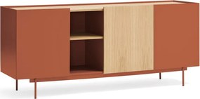 Нисък скрин с чекмеджета в цвят тухла и естествен дъб 180x78 cm Otto - Teulat