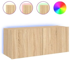 837325 vidaXL Стенен ТВ шкаф с LED осветление, сонома дъб, 100x35x41 см