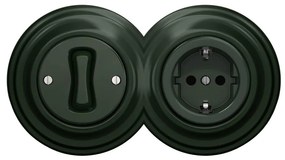Kliklap – ретро еднополюсен ключ №1 и розетка SCHUKO 230 V в зелена рамка