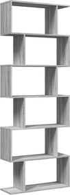 858089 vidaXL Разделител за стая / библиотека сив сонома 6 нива 70x24x193 см
