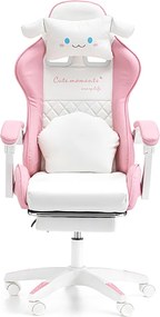 Детски геймърски стол с поставка за крака и масажна облегалка - розов