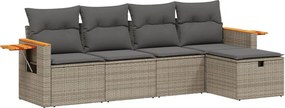 3265505 vidaXL Градински комплект с възглавници, 5 части, сив полиратан
