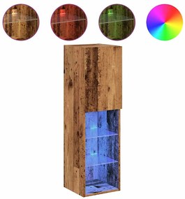 857677 vidaXL ТВ шкафове с LED осветление, 2 бр, старо дърво, 30,5x30x102 см