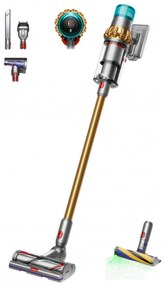 Вертикална прахосмукачка Dyson V15 Detect Аbsolute 447000-01, 660W, 0.76 л, 60 мин автономия, Сензори, 3 режима, LCD, Сив/златист