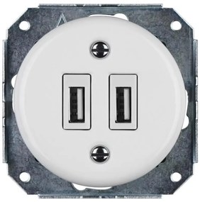 Bohemia-Design -Порцеланова ретро USB захранваща розетка без рамка 2x USB-A бяла