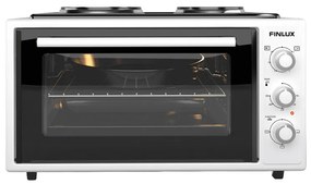 Малка готварска печка Finlux FMC-4524WF, 45 л, 1600 W, Два котлона, 3 функции, Емайл, Бял