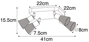 Индустриален прожектор черен с дърво 4-светлина - Kristina