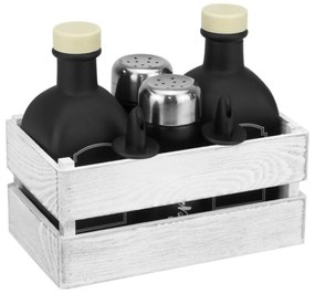 Horecano - Стъклен оливерник от 5 части в дървена касетка винтидж бяло OLD FASHIONED-BLACK-(HC-54441)