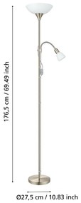 Сива подова лампа със стъклен абажур (височина 176,5 cm) UP 2 – EGLO