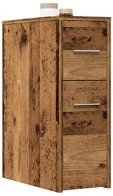 855284 vidaXL Тесен скрин за баня с колелца, старо дърво, инженерно дърво