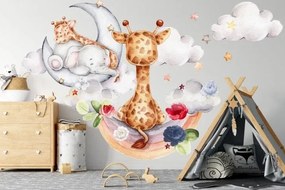 Стикер за стена със слон и жираф в облаците 60 x 120 cm