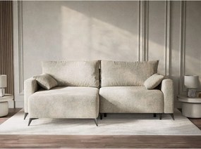 Бежов шенилов сгъваем/с място за съхранение ъглов диван (ляв ъгъл) Leon – Maison de Rêve