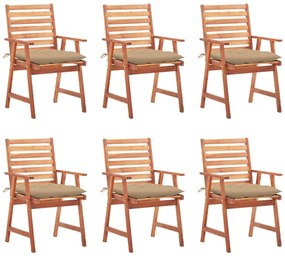 3078365 vidaXL Градински трапезни столове, 6 бр, с възглавници, акация масив
