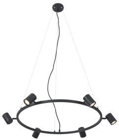 Модерен висящ лампион черен с 6 светлини - Jeana Circle