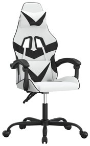 349553 vidaXL Въртящ гейминг стол, бяло и черно, изкуствена кожа