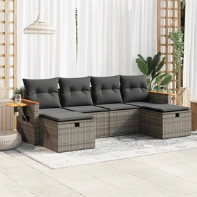 3326001 vidaXL Градински диван с възглавници, 6 части, полиратан, сив