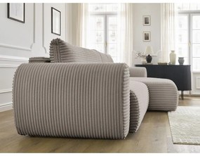 Светлосиво-бежов разтегателен ъглов диван от рипсено кадифе (десен ъгъл) Lucien – Bobochic Paris