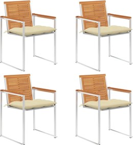 3078487 vidaXL Градински столове 4 бр с възглавници масивно акациево дърво